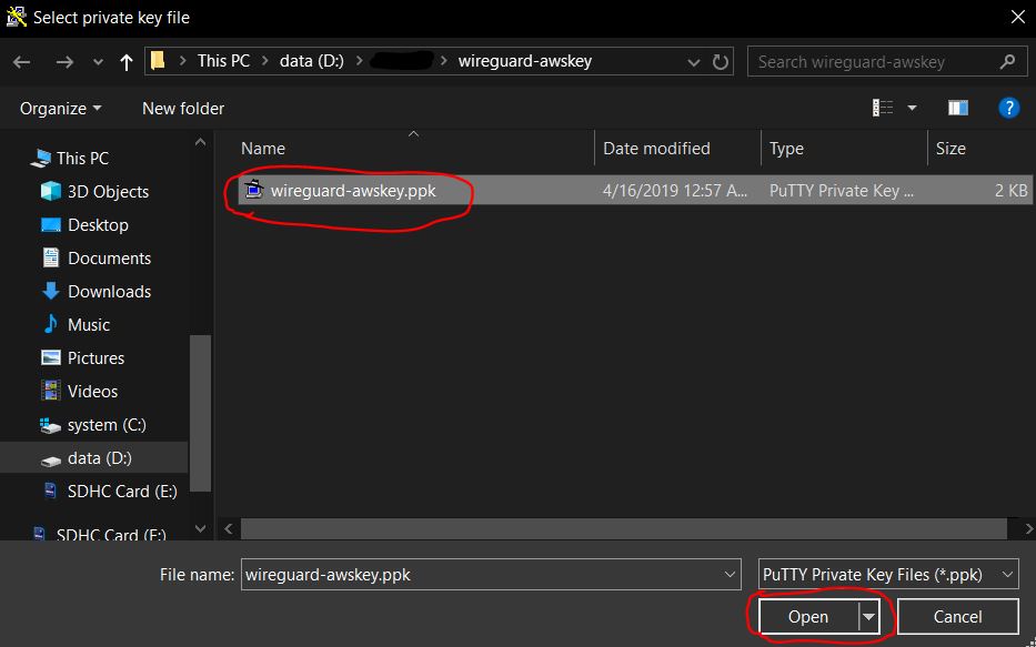 Open the private key file
