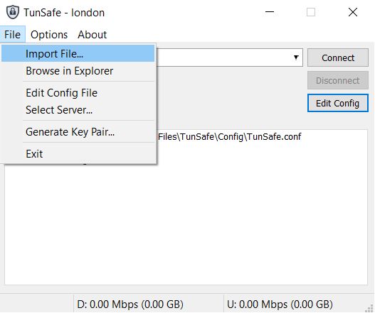 Import local configuration file into TunSafe