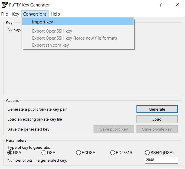 Импорт приватного ключа для Putty
